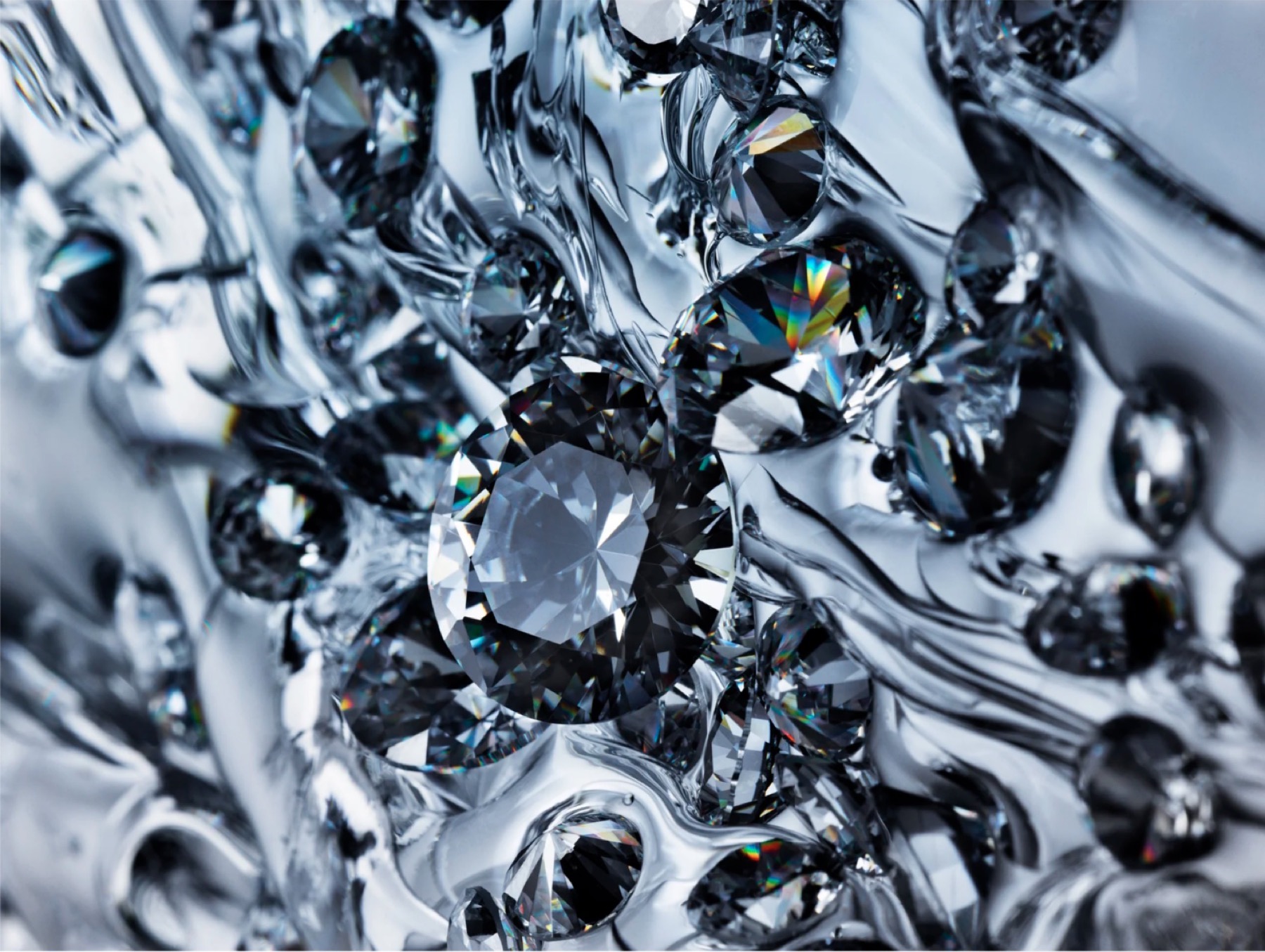 Diamonds and glass in liquid chrome